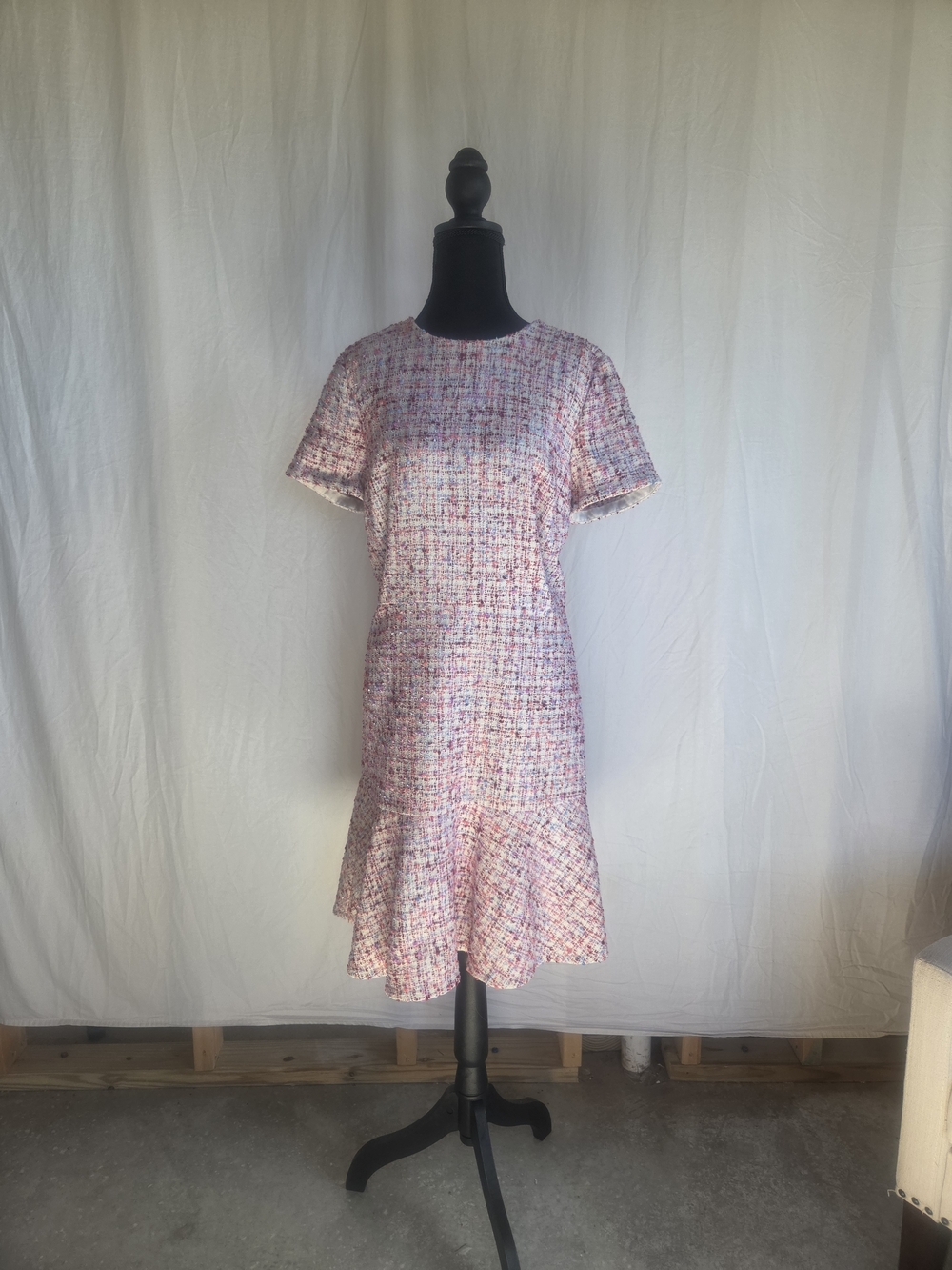 Ann Taylor Pink Multi-Thread Tweed Short Sleeve Dress